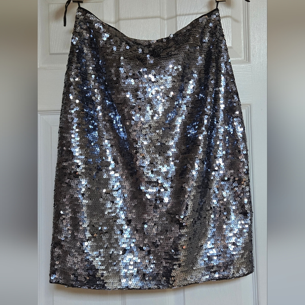 Cache Silver Sequin Pencil Skirt